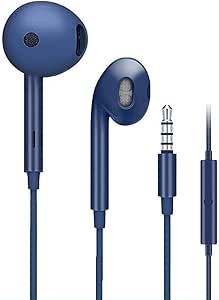 سماعة داخل الأذن سلكية بتصميم مع ميكروفون 3.5 ملم مدمج متوافق اوبو لون ازرق